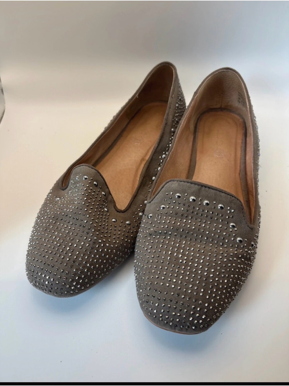 Also Studded Taupe Suede Women's Slip-On Flats